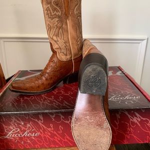 Lucchese Ostrich skin full quill cowboy boots